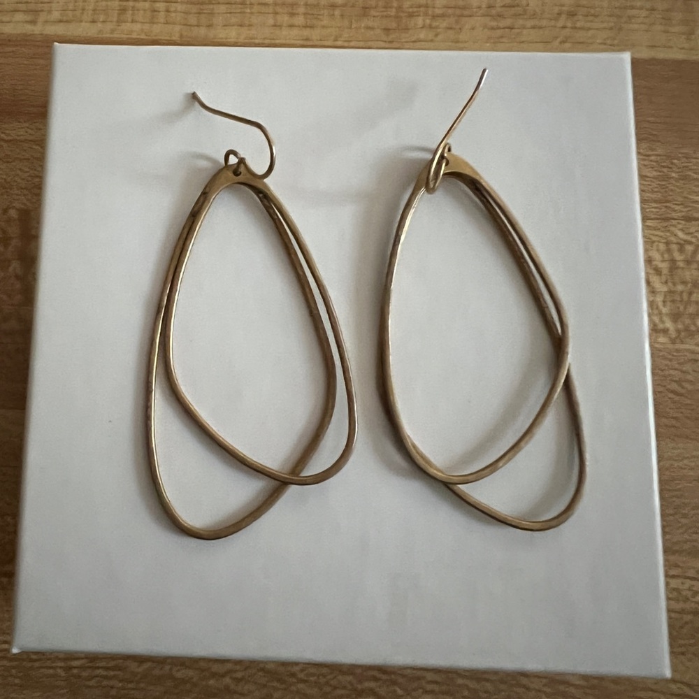 Modern and Cool Double loop gold tone dangle earrings
